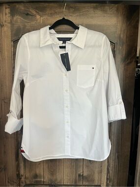 Tommy Hilfiger White Button-Up Pocket Blouse